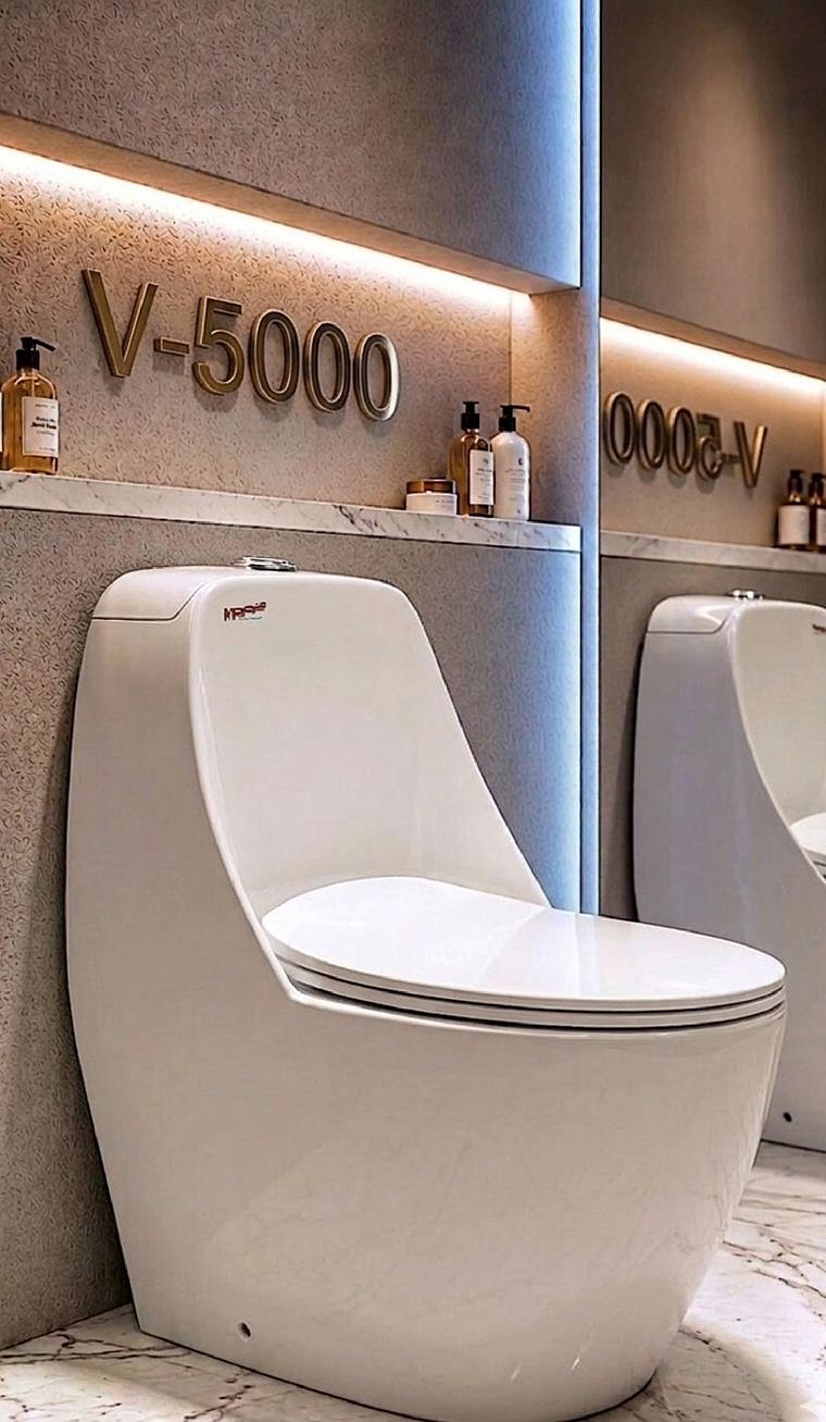 V-5000 one piece commode with a sweeping, egg-like silhouette